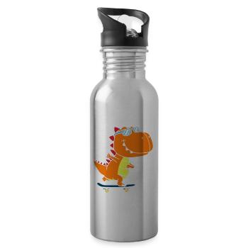 T-Rex Dinosaur Trex Dino Skateboard - Water bottle with straw - silver - Right