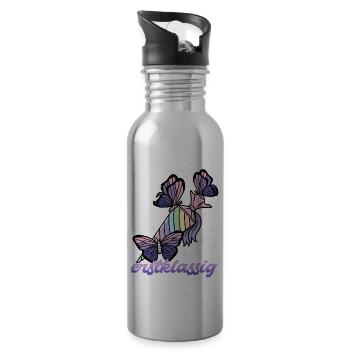 Schulkind Mädchen Einschulung mit Schmetterling - Trinkflasche mit integriertem Trinkhalm - Lightsilver - Rechts