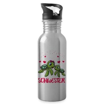 Ich werde große Schwester Geschenk Schwangerschaft - Trinkflasche mit integriertem Trinkhalm - Lightsilver - Rechts
