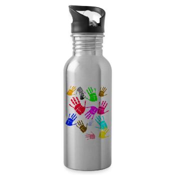 Colorful hands for all those who love Handabrücke - Water bottle with straw - silver - Right