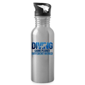 Scuba Diver Diving Same Planet - Water bottle with straw - silver - Right