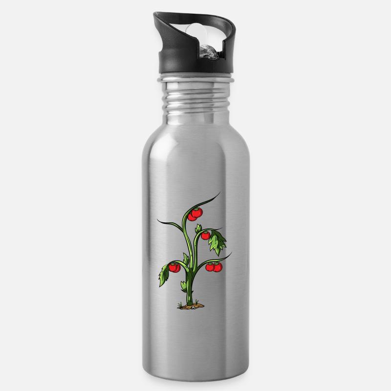 Tomate - Trinkflasche mit integriertem Trinkhalm - Lightsilver