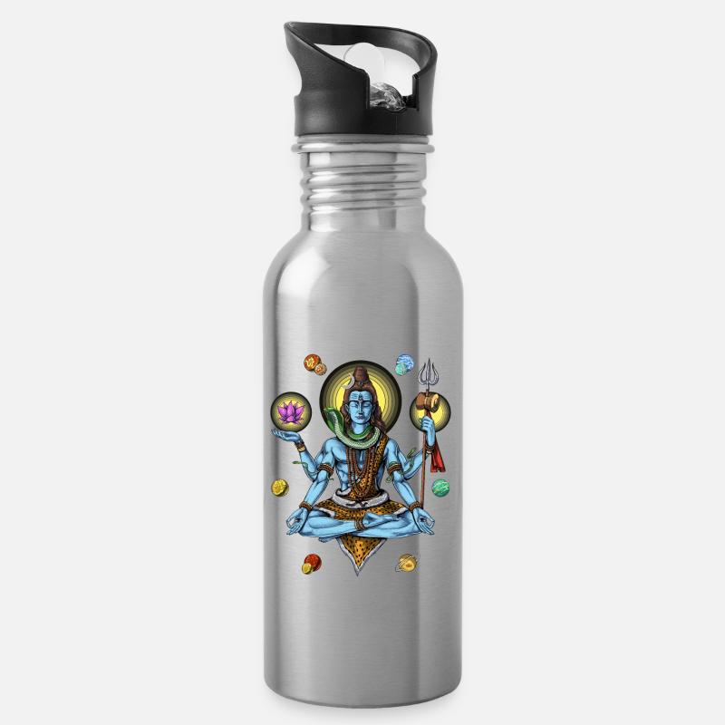 Méditation psychédélique de Shiva - Gourde avec paille intégrée - argent clair