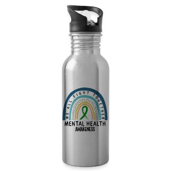 Mental Health Awareness Shirt, We All Fight - Water bottle with straw - silver - Right