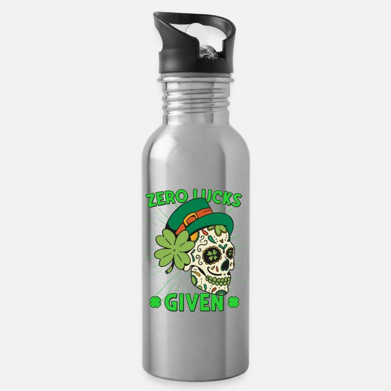 Zero Lucks Given Mardi Gras Skull st patricks day - Trinkflasche mit integriertem Trinkhalm - Lightsilver
