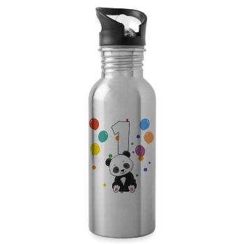 1st birthday children's birthday 1 years Panda - Water bottle with straw - silver - Right