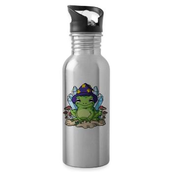 Cottagecore Aesthetic Frog Wizard Hat Mushroom - Water bottle with straw - silver - Right