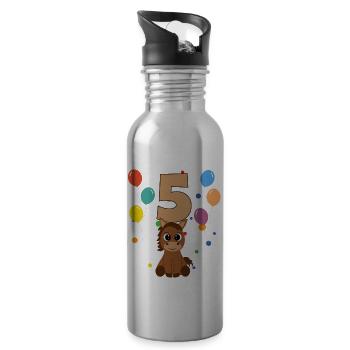 5th birthday children's birthday 5 years horse - Water bottle with straw - silver - Right