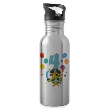 4 anniversaire anniversaire d’enfant 4 ans perroquet - Gourde avec paille intégrée - argent clair - Droite