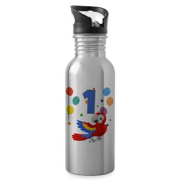 1st birthday children's birthday 1 year parrot - Water bottle with straw - silver - Right