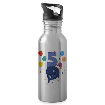 5. Geburtstag Kindergeburtstag 5 Jahre Wal - Trinkflasche mit integriertem Trinkhalm - Lightsilver - Rechts