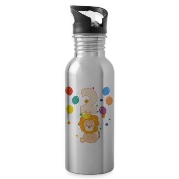 2e anniversaire anniversaire d’enfant 2 ans Lion - Gourde avec paille intégrée - argent clair - Droite