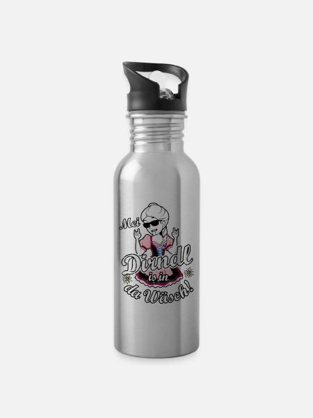 Mei Dirndl is in da Wäsch Trachtenshirt Damen - Trinkflasche mit integriertem Trinkhalm - Lightsilver
