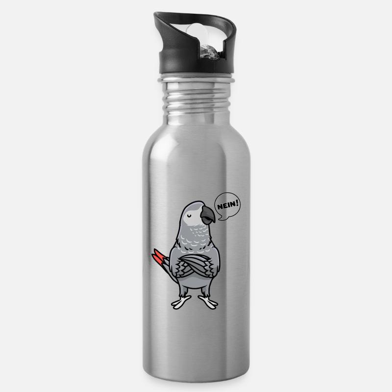 Sturer Graupapagei Papagei - Trinkflasche mit integriertem Trinkhalm - Lightsilver
