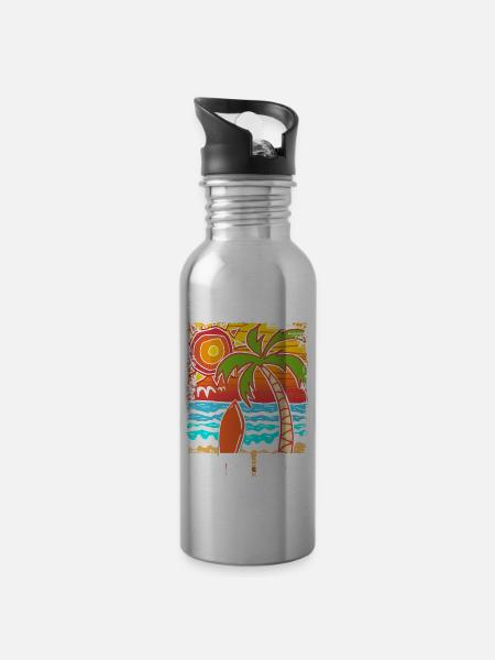 Vintage 70er 80er Retro Surfing Santa Cruz - Trinkflasche mit integriertem Trinkhalm - Lightsilver
