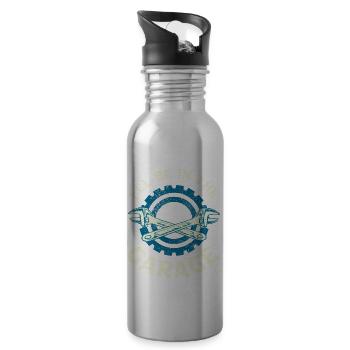 Ill Be In The Garage Vintage Garage Funny Car - Water bottle with straw - silver - Right