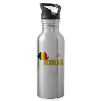 Romania Flag Map Heartbeat for Romanian Pride - Gourde avec paille intégrée - argent clair - Droite