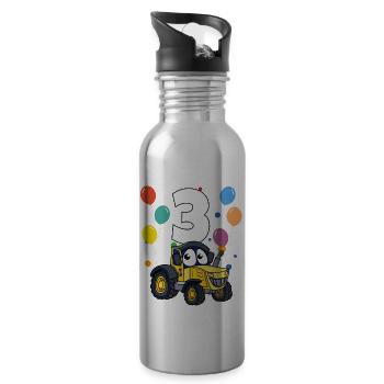 3rd birthday children's birthday 3 years tractor - Water bottle with straw - silver - Right