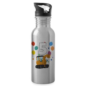 5. Geburtstag Kindergeburtstag 5 Jahre Bagger - Trinkflasche mit integriertem Trinkhalm - Lightsilver - Rechts