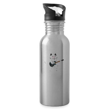 I have too many guitars guitar playing cat - Trinkflasche mit integriertem Trinkhalm - Lightsilver - Rechts