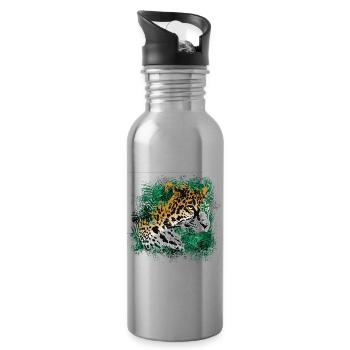 Leopard Rainforest Plants Nature Vegetation - Water bottle with straw - silver - Right