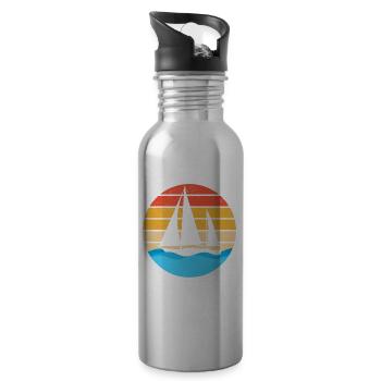 Sailing Sailboat Retro Vintage - Trinkflasche mit integriertem Trinkhalm - Lightsilver - Rechts