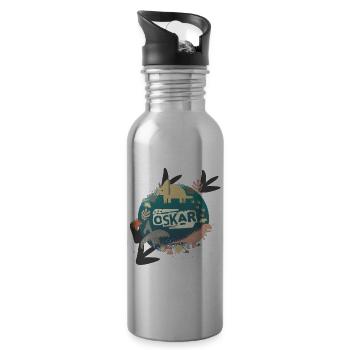 oskar dino pillow petrol - Trinkflasche mit integriertem Trinkhalm - Lightsilver - Rechts
