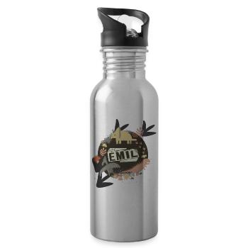 Emil - Schöner Jungen Name mit süßen Dinos - Trinkflasche mit integriertem Trinkhalm - Lightsilver - Rechts