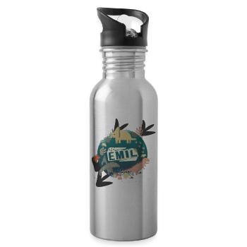 Emil - Beautiful boy name with cute dinosaurs - Water bottle with straw - silver - Right