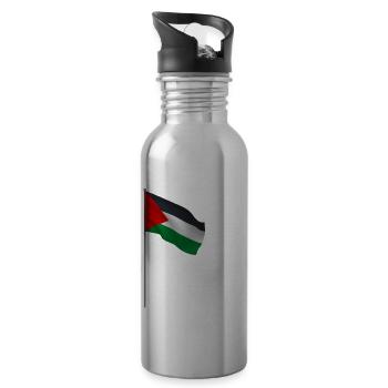 Mon cœur bat pour la Palestine Cadeau amusant - Gourde avec paille intégrée - argent clair - Droite