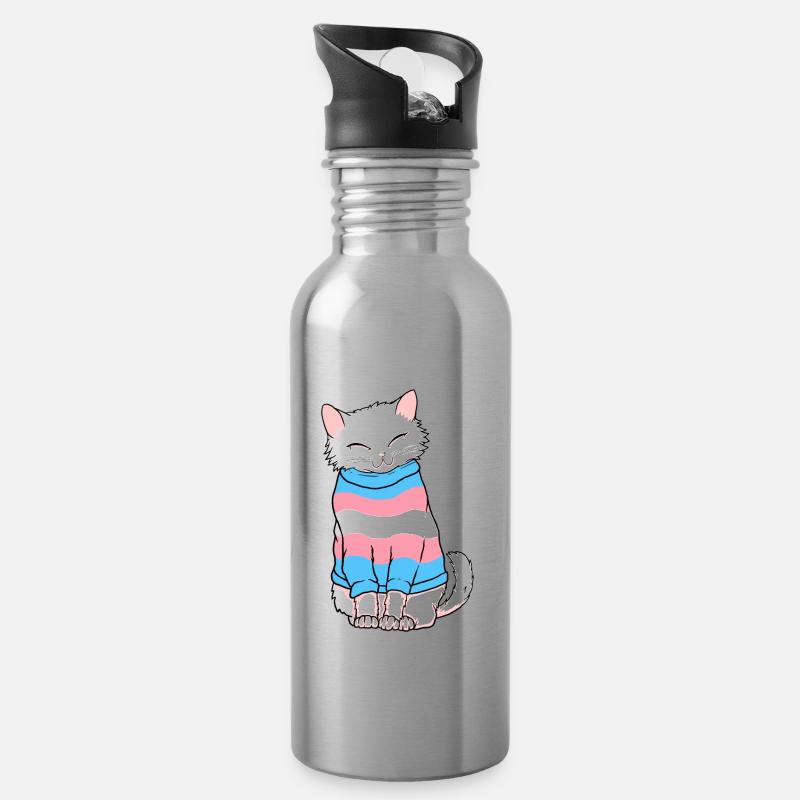 Niedliche Transgender-Katze - Trinkflasche mit integriertem Trinkhalm - Lightsilver