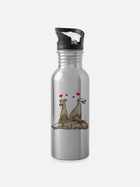 Galgo Español Hund Spanischer Windhund - Trinkflasche mit integriertem Trinkhalm - Lightsilver