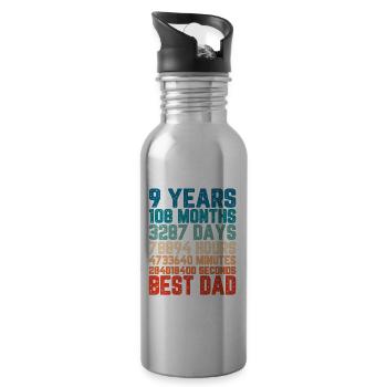 9 Jahre Bester Papa Vater Monate Spruch Geschenk - Trinkflasche mit integriertem Trinkhalm - Lightsilver - Rechts