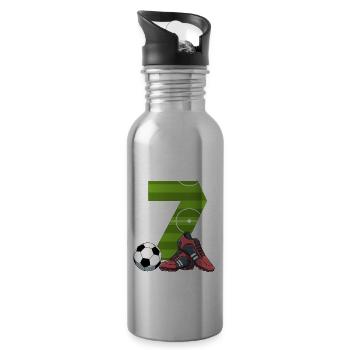 Siebter Geburtstag Fußball 7 Jahre alter Junge - Trinkflasche mit integriertem Trinkhalm - Lightsilver - Rechts