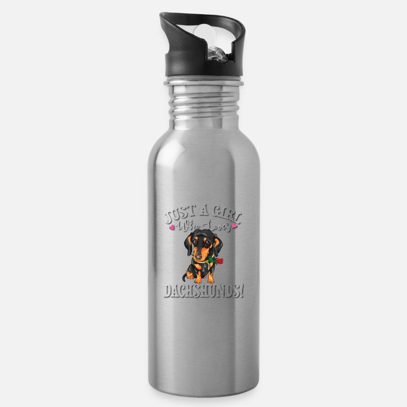 Schwarzer Dackel - Trinkflasche mit integriertem Trinkhalm - Lightsilver