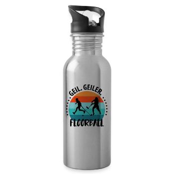 Floorball Unihockey Feldhockey Hallenhockey - Trinkflasche mit integriertem Trinkhalm - Lightsilver - Rechts