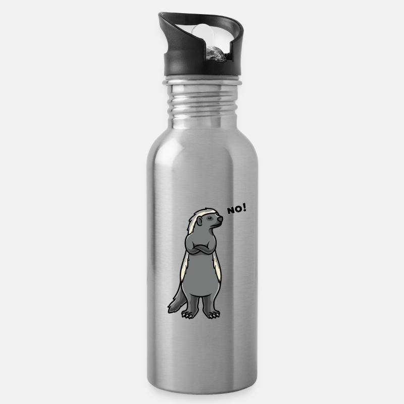 Honey Badger Ratel Mustelidae - Water bottle with straw - silver