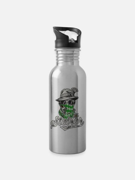 Steiermark T-Shirt Herren Steirer Bua Steirerbua - Trinkflasche mit integriertem Trinkhalm - Lightsilver