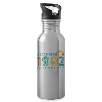Born in December 1982 cat - Water bottle with straw - silver - Right