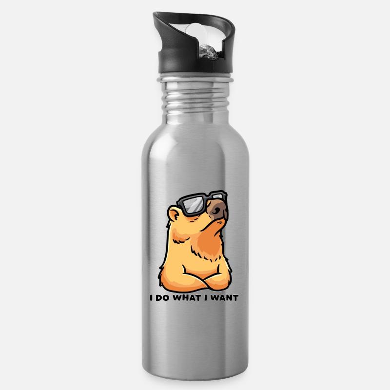 Capybara Wasserschwein Hartnäckig Capybara - Trinkflasche mit integriertem Trinkhalm - Lightsilver