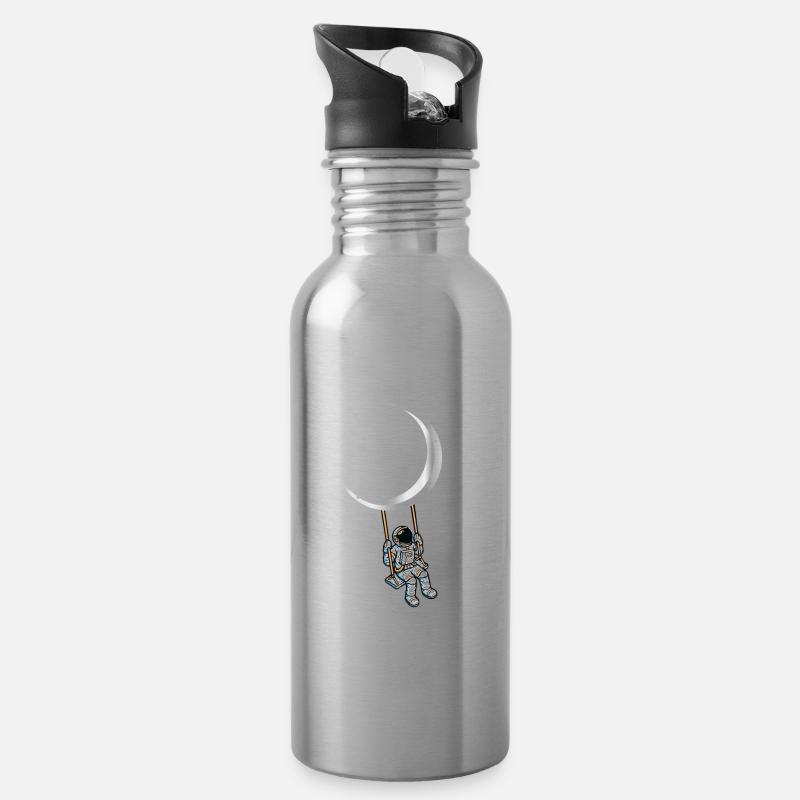 Astronauten Schaukel Geschenk - Trinkflasche mit integriertem Trinkhalm - Lightsilver