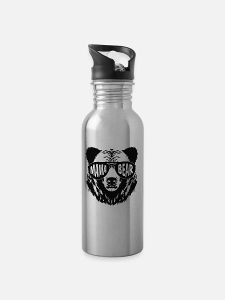 Mama Bear Funny Bear with Sunglasses Mother Mom - Trinkflasche mit integriertem Trinkhalm - Lightsilver