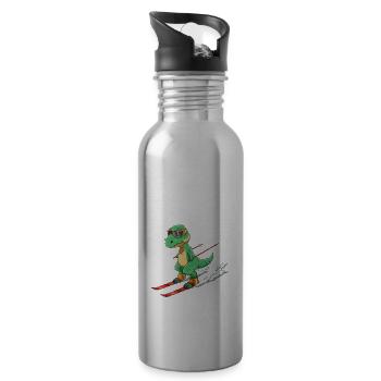 Lenzerheide Graubünden Schweiz Retro Ski T-Rex - Trinkflasche mit integriertem Trinkhalm - Lightsilver - Rechts