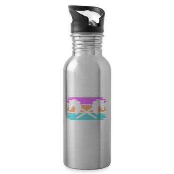 Hobby Horse Retro Grafik Steckenpferde Reiten Tren - Trinkflasche mit integriertem Trinkhalm - Lightsilver - Rechts