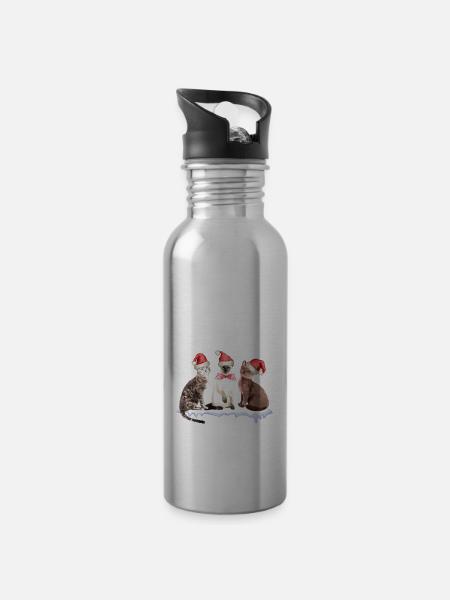 Katzen Weihnachten Geschenk Kätzchen - Trinkflasche mit integriertem Trinkhalm - Lightsilver