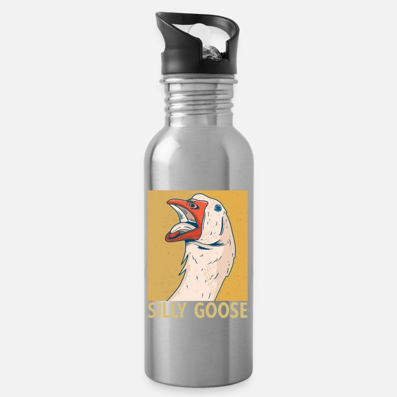 Silly Goose Alberne Gans Humor - Trinkflasche mit integriertem Trinkhalm - Lightsilver