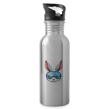 Crans Montana Wallis Schweiz Retro Ski Hase - Trinkflasche mit integriertem Trinkhalm - Lightsilver - Rechts