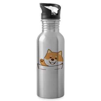 Best Shiba Inu Dad Ever Geschenk - Trinkflasche mit integriertem Trinkhalm - Lightsilver - Rechts