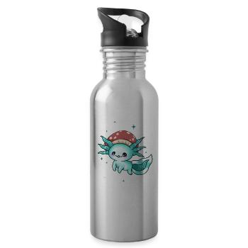 Cottagecore Aesthetic Kawaii Axolotl Mushroom Head - Water bottle with straw - silver - Right