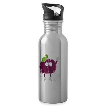 Vegan Vegan Bodybuilding Champignon Prune - Gourde avec paille intégrée - argent clair - Droite